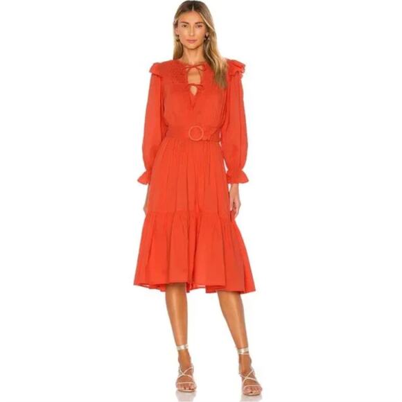 CLEOBELLA Marseilles Midi Dress Flame Red Orange Sz M {Q38} - Picture 1 of 7